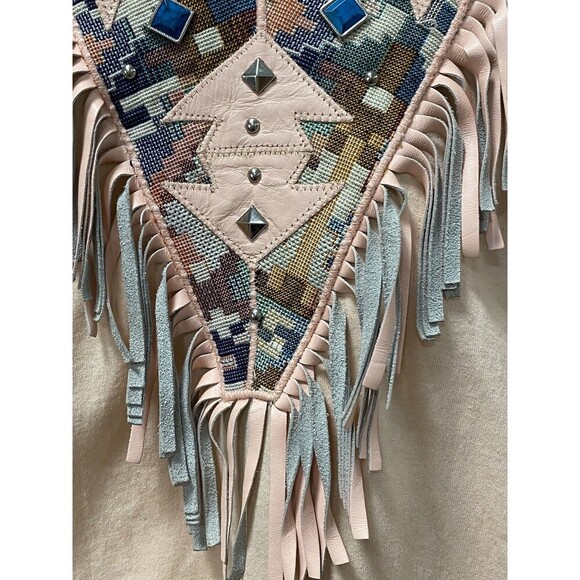 Vintage Rare Tony Ward Rare Xperiance Western Leather Fringe Studs Tee Large - Picture 3 of 7
